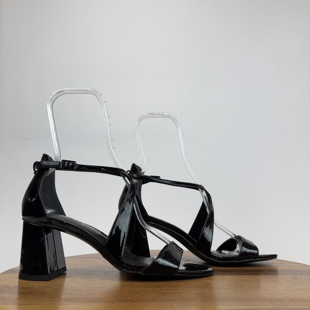 New Womens Anne Klein Averie Black Faux Patent Strappy Heeled Sandals Size 9 M
